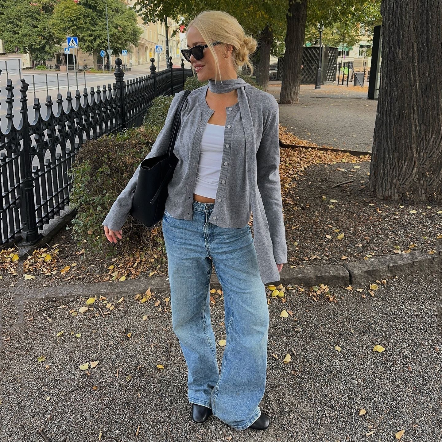 Cardigan button scarf long sleeved sweater solid color base top