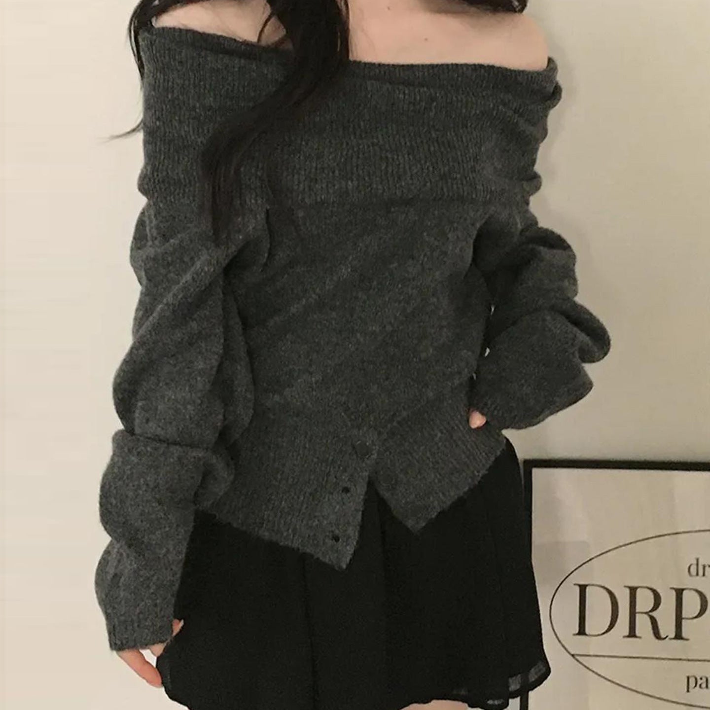 One shoulder sweater slim fit and slimming long sleeved top