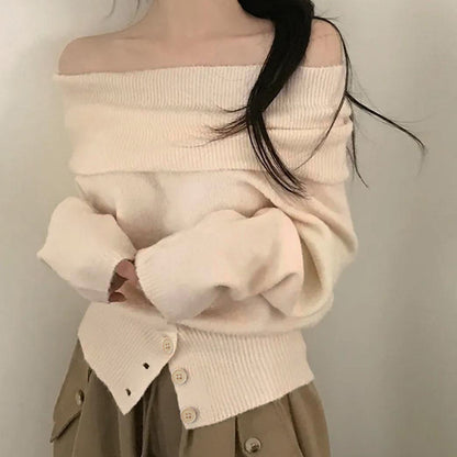 One shoulder sweater slim fit and slimming long sleeved top