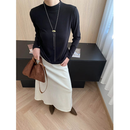 Comfortable and Soft High-Neck Slim-Fit Long Sleeve T-Shirt Basic Top