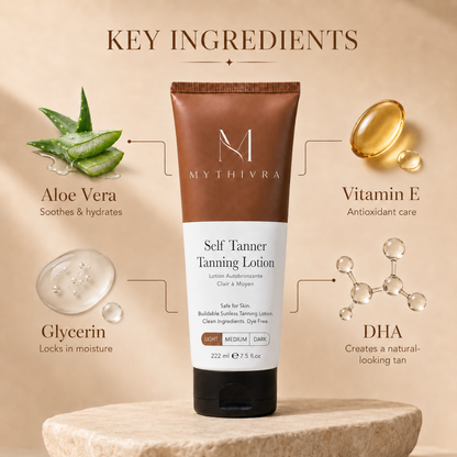 🔥Up to 75% OFF 🌞Mythivra Self Tanner Body Lotion - Gradual Natural Bronzed Sunless Tan, Hydrating Streak-Free Tanning Glow, Vegan, Cruelty-Free, Pregnancy Safe